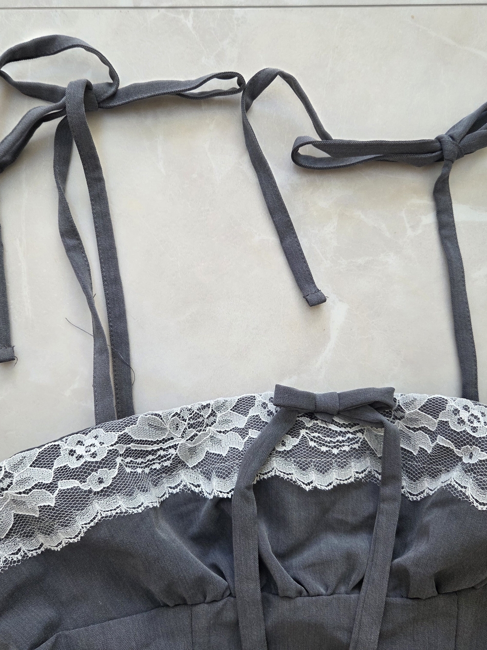 Grey Lace-Trim Bustier Top with Tie Straps - Picture 2 of 3